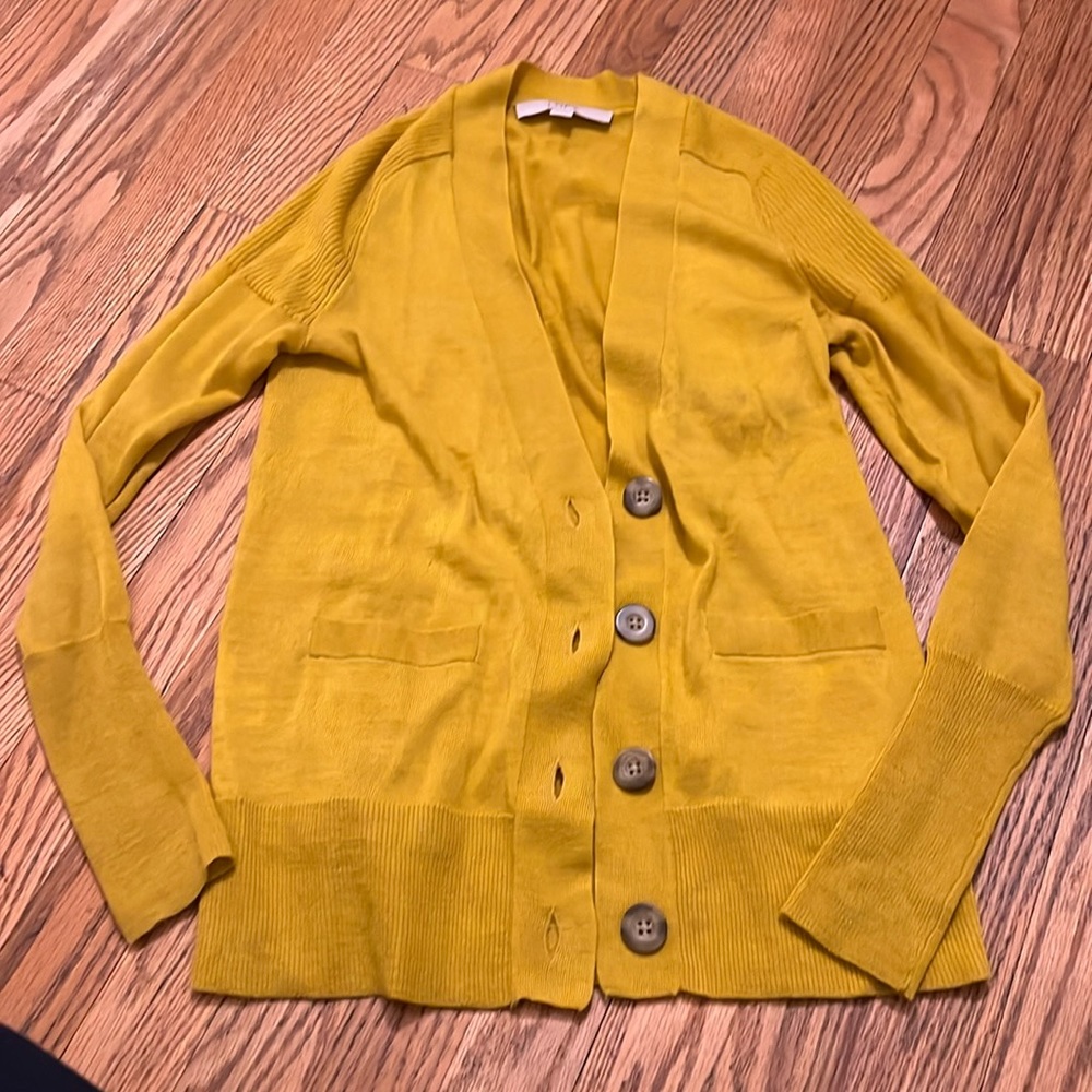 LOFT mustard yellow wool blend cardigan, size XS